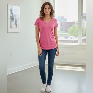 Pink Shirt Short Sleeve V Neck Athletic Top Quick Dry Calvin Klein Size Medium